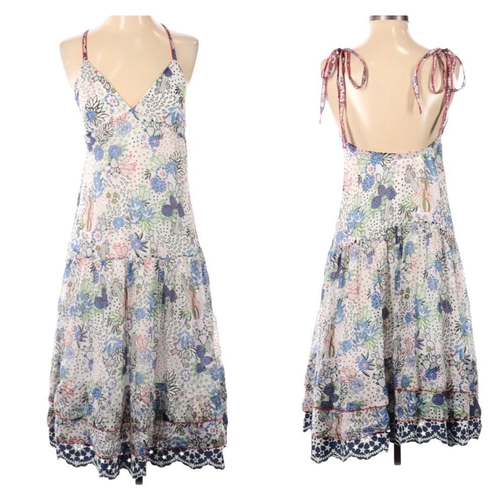 Silk Cactus print midi slip dress in marshmallow & multi